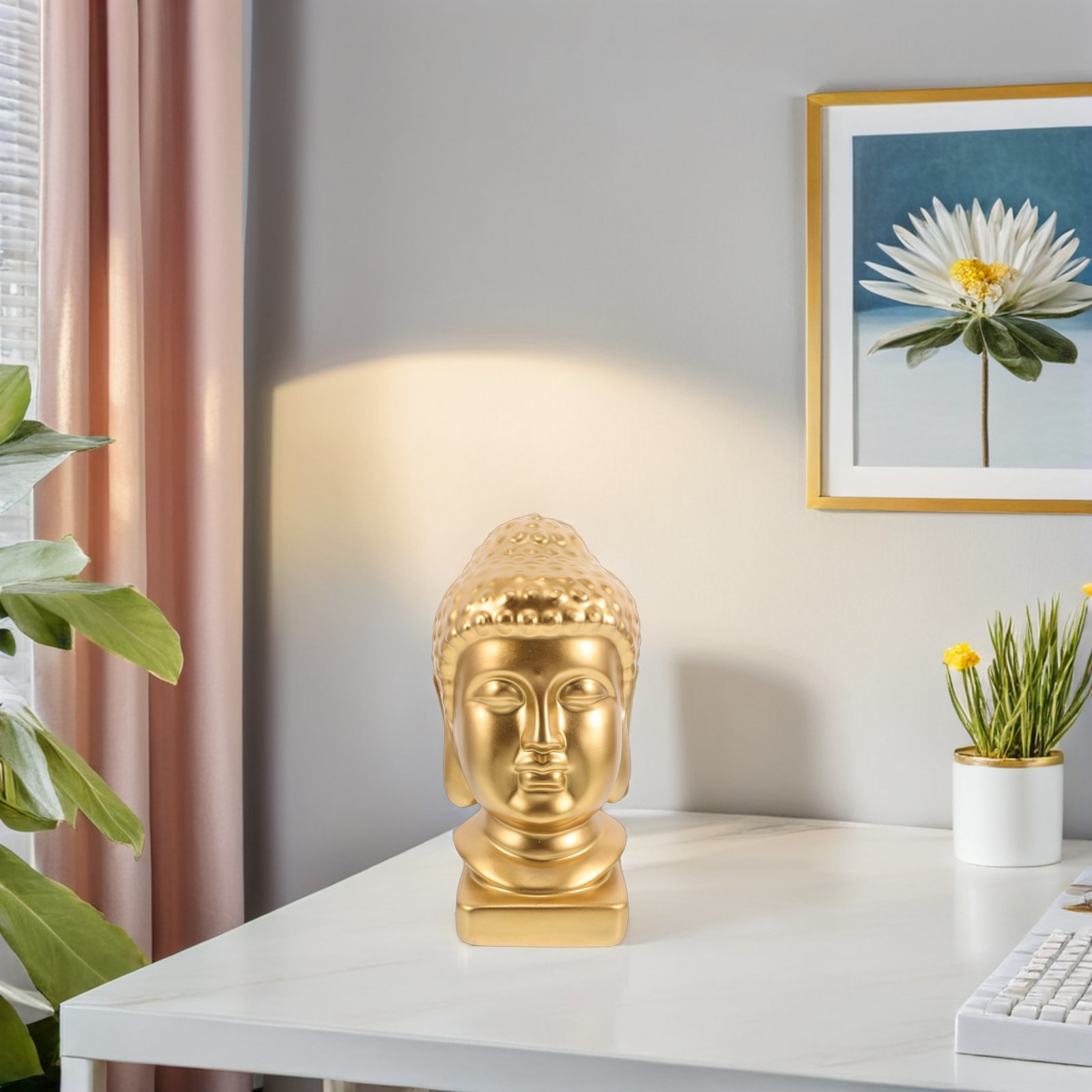Resin Art Decor - تمثال رأس بوذا من الراتنج، منحوتة