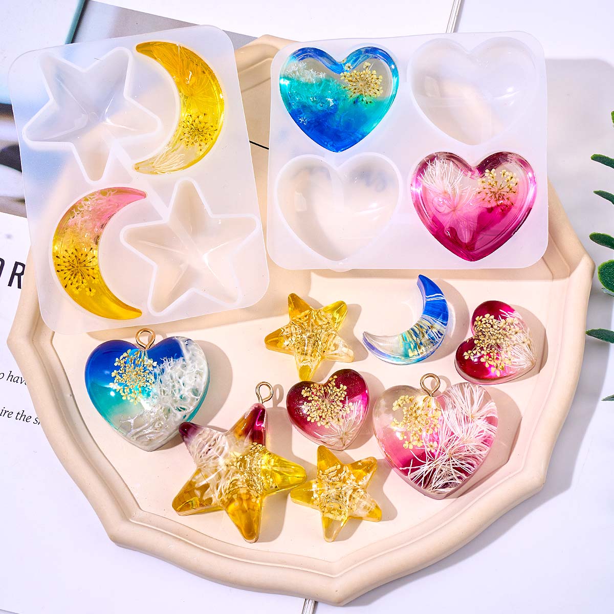 Resin Art Jewellery - قالب سيليكون على شكل قلب ونجمة