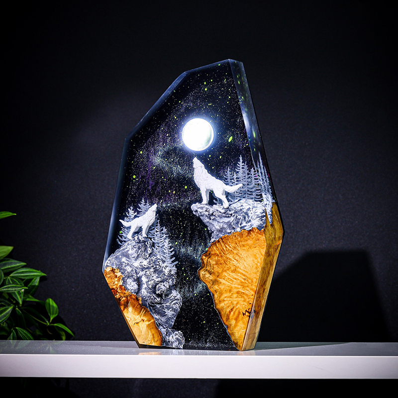 Resin Art Decor - مصباح طاولة على شكل حيوانات طبيعية