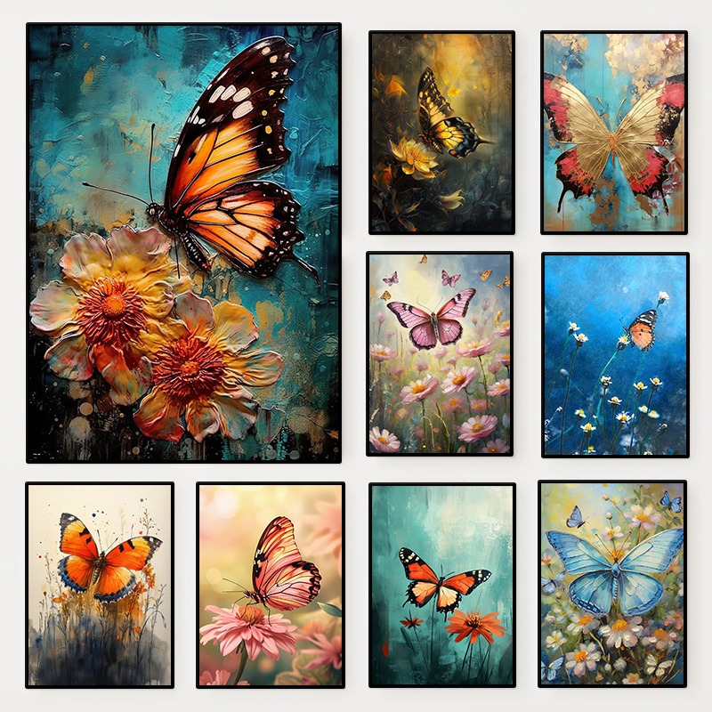 Resin Art With Flowers - ملصق فراشة زهرية ملونة، لوحة فنية